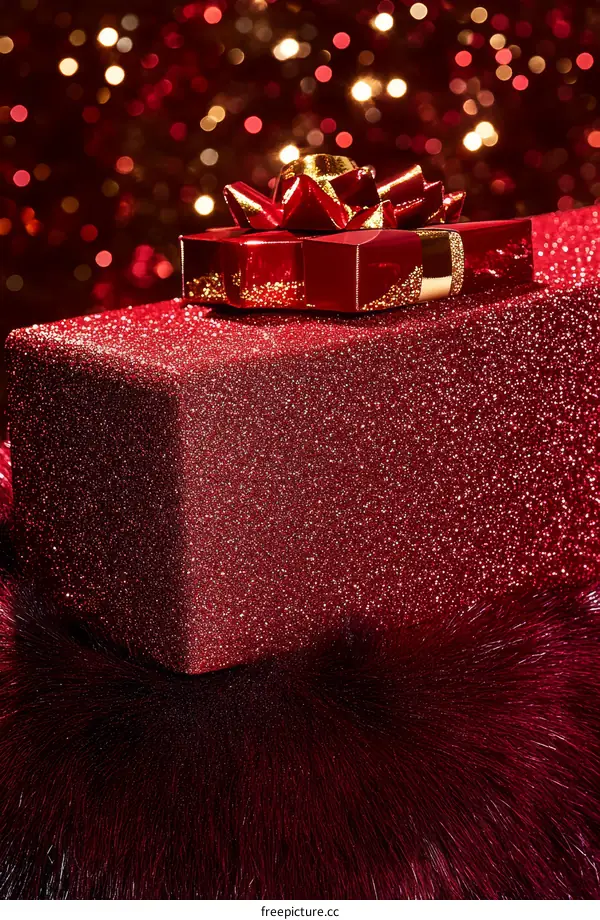 Sparkling Red Gift Box with Festive Decoration