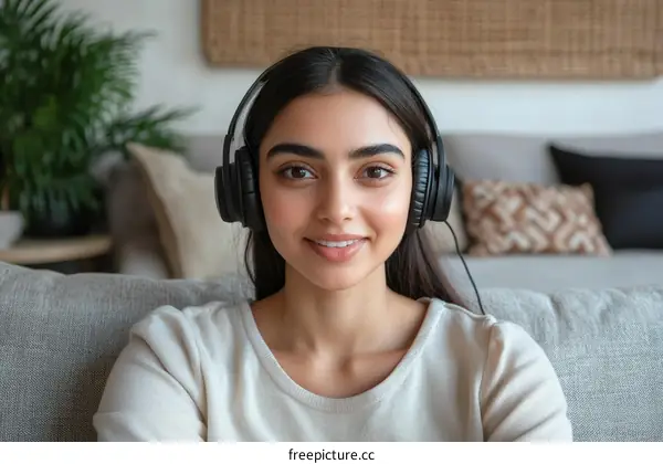 Young Woman Wearing Headphones Indoor Portrait