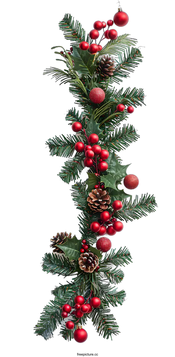 [Transparent Background PNG]Christmas Decoration with Pine Branches Red Berries and Pine Cones