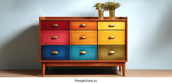 Colorful Vintage Wooden Chest of Drawers