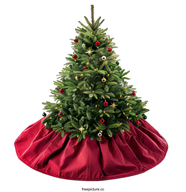 [Transparent Background PNG]Christmas Tree with Red Skirt on White Background
