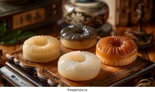 Traditional Chinese Sweet Treats On Wooden Tray