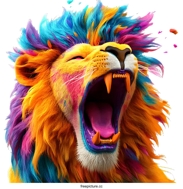 [Transparent Background PNG]Colorful Lion Roar Illustration
