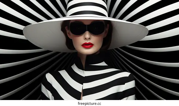 Black and white portrait of a woman wearing a hat and sunglasses