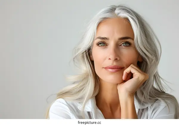 Portrait of a Beautiful Mature Woman with Silver Hair