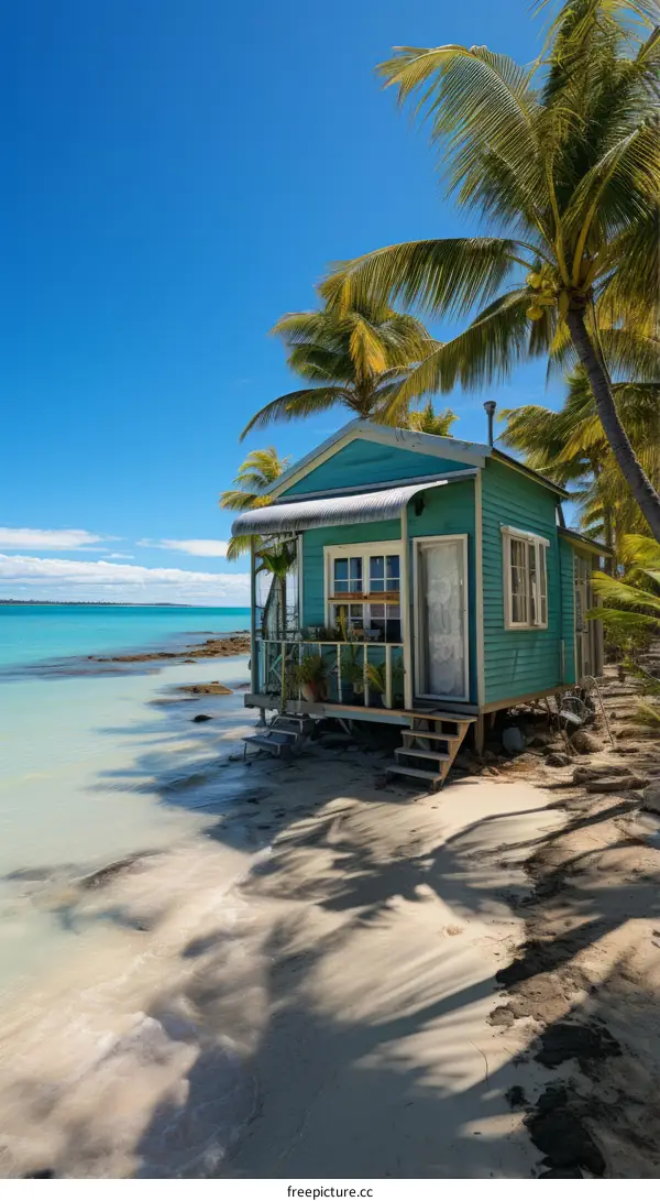Tropical Island Getaway: Secluded Beach House with Palm Trees