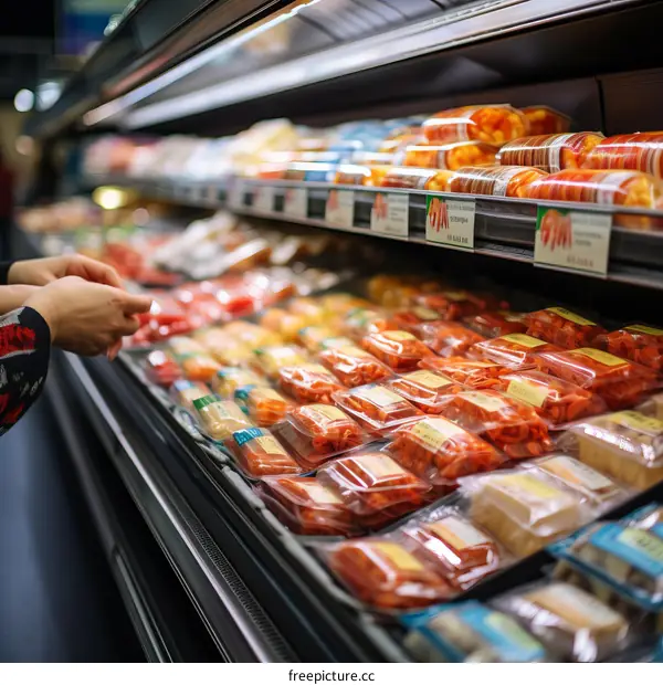 A woman shopping for groceries in a supermarket.