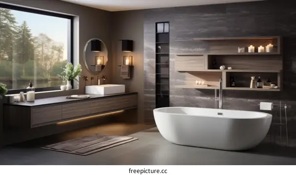 Modern Minimalist Bathroom with Lake View