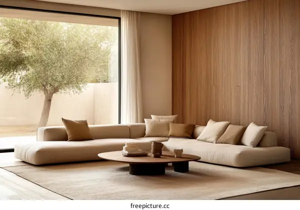 Modern Beige Sectional Sofa in a Minimalist Living Room