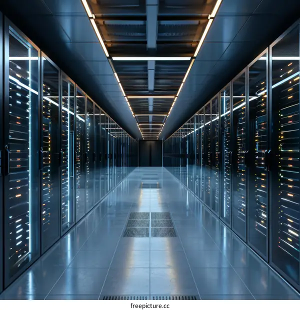 Server room with rows of server racks