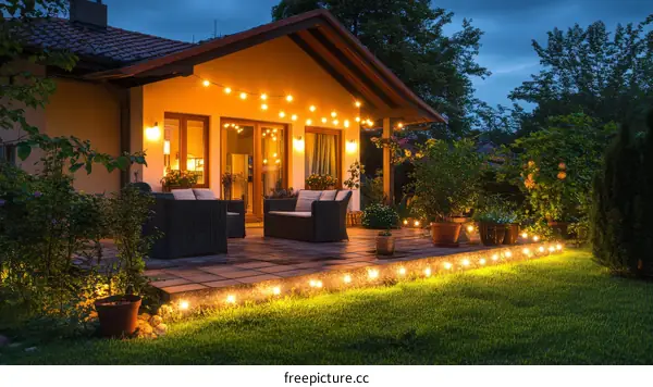 Evening Patio Lighting Outdoor Home