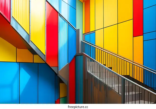 Modern Architecture Staircase With Colorful Panels