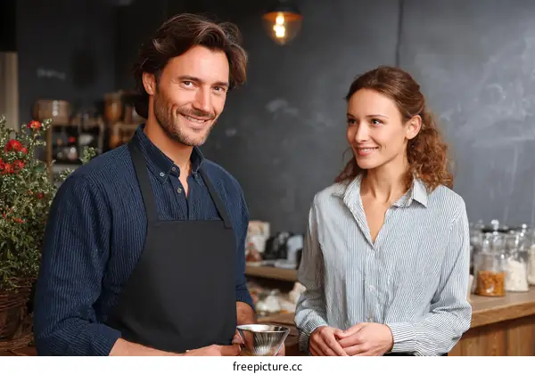 Two Caucasian Staff Members in a Cafe