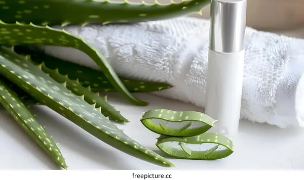 Aloe Vera Plant and Bottle of Lotion