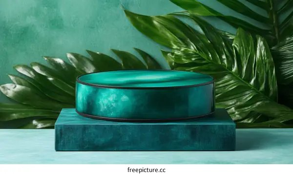 Teal Product Display Stand with Tropical Background