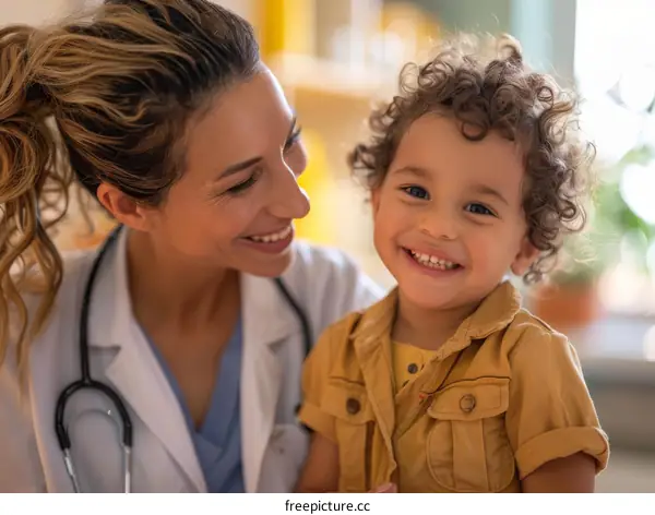 Toddler smiling at doctor during checkup