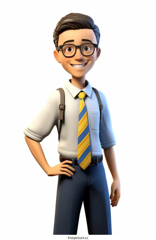 Illustration of a Young Male Student in Yellow and Blue Stripes