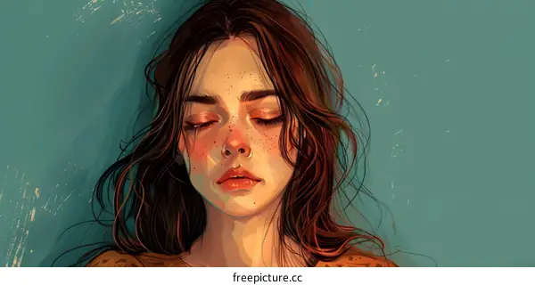 portrait of a young woman with long brown hair and freckles