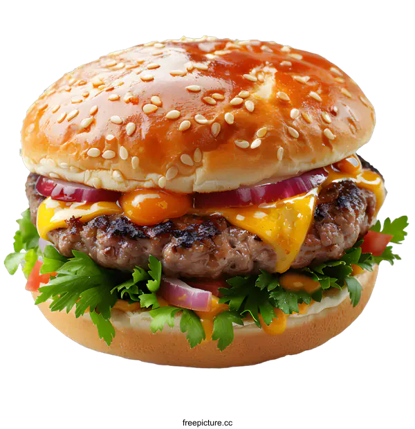 [Transparent Background PNG]yummy burger with melted cheese