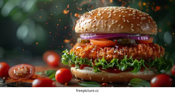 Crispy Chicken Burger with Fresh Vegetables