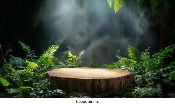 Nature Scene with Wooden Stump in Forest