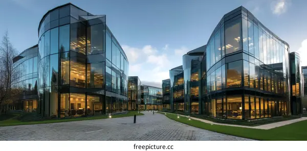 Modern Glass Office Buildings in a Business Park