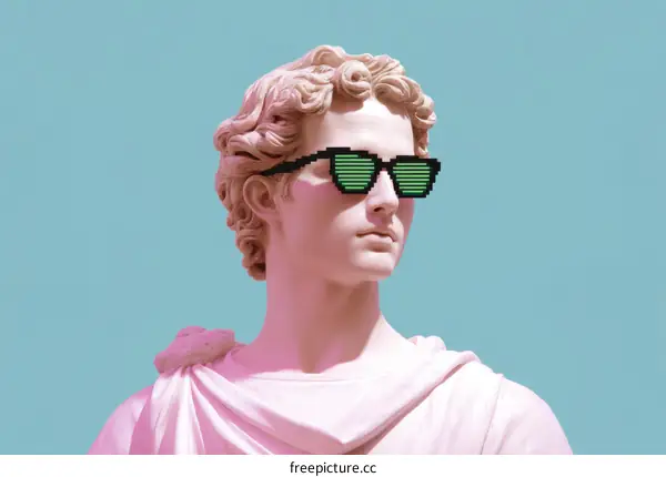 Marble Statue with Pixelated Sunglasses Modern Art