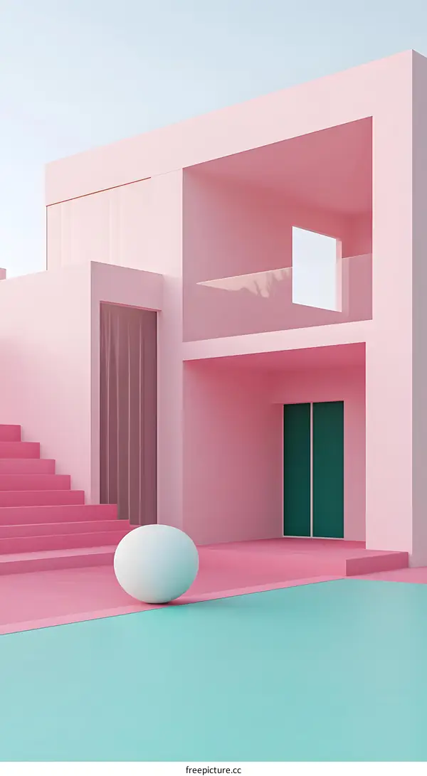 Minimalist Pink House with White Sphere