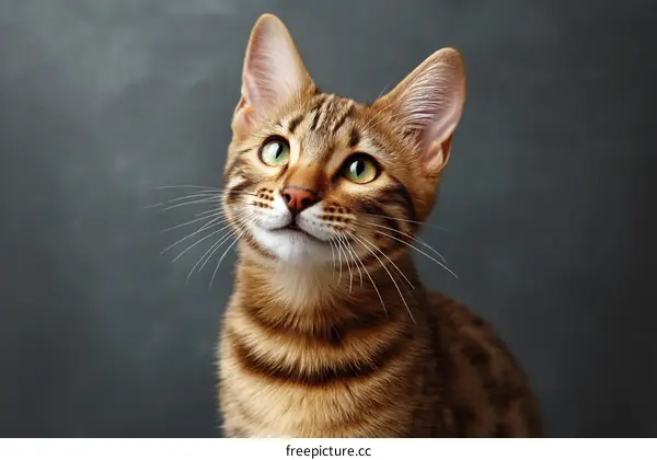 Close Up Bengal Cat Portrait Against Dark Background