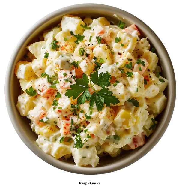 [Transparent Background PNG]Potato salad with mayonnaise and parsley in a bowl