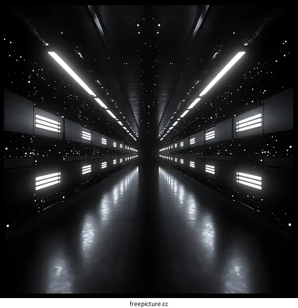 Futuristic Corridor with Glowing Lights