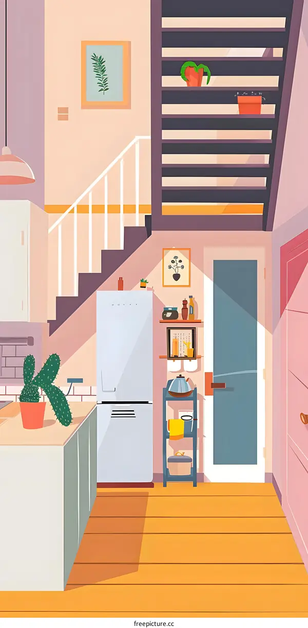 Modern Kitchen Interior Design With Staircase