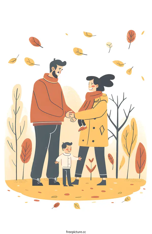 Family Autumn Walk Illustration