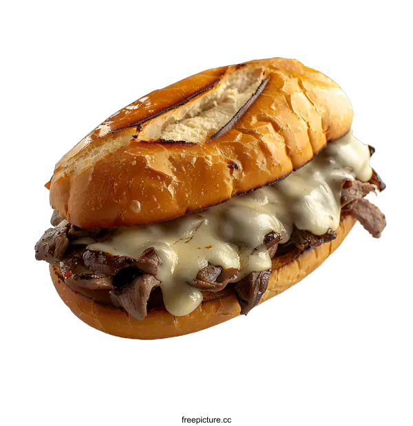 [Transparent Background PNG]Beef steak sandwich with melted cheese