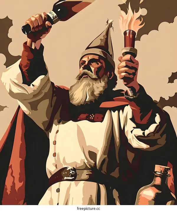 Vintage Style Illustration Of A Man With A Torch