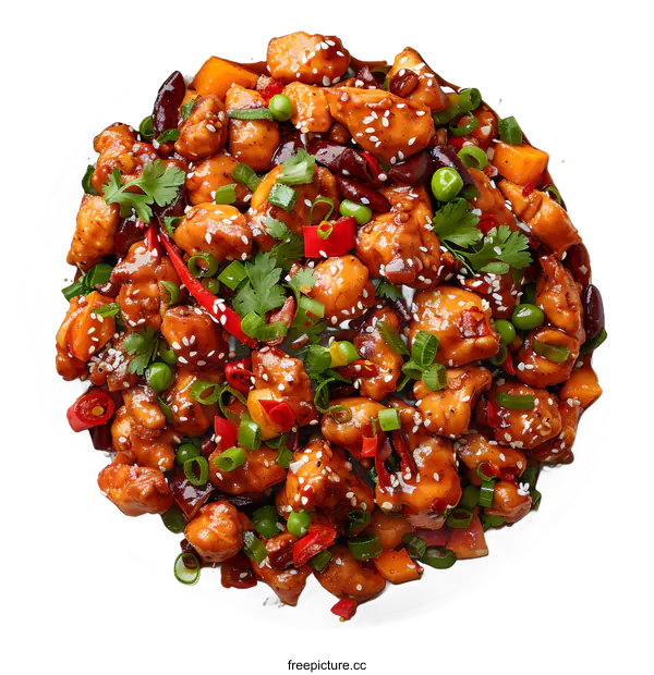[Transparent Background PNG]Spicy Chicken Stir-Fry in a White Bowl