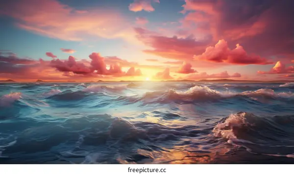 Pink clouds over the ocean at sunset