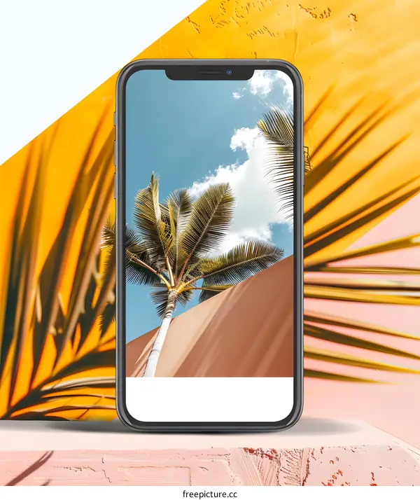 Palm Tree Phone Mockup with Tropical Background