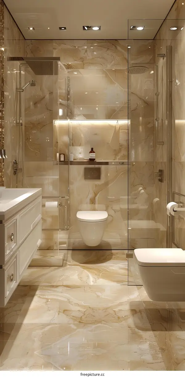 Luxury Modern Beige Marble Bathroom Design