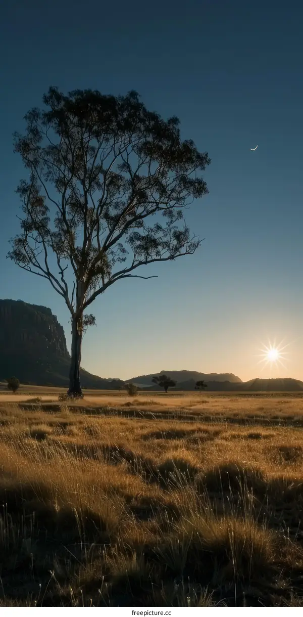 Lone Tree in the Golden Outback Sunset