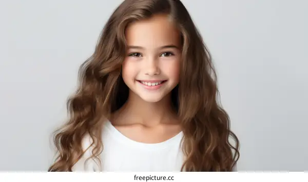 Portrait of a smiling girl with long brown hair