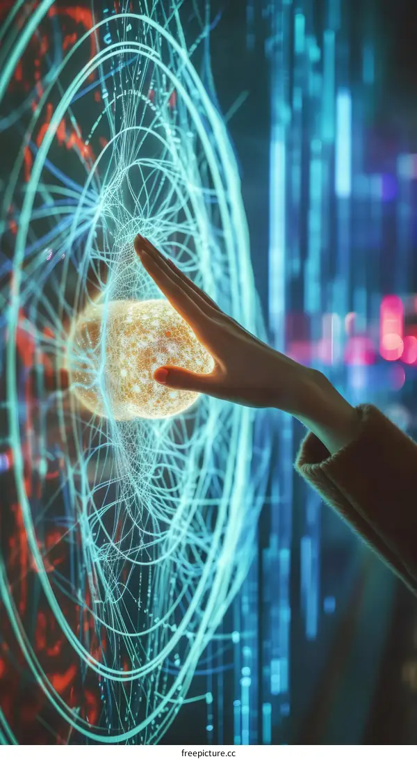 A person touching a glowing sphere of light