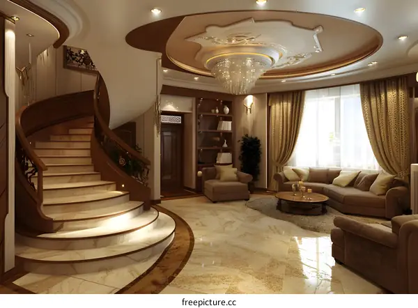 Staircase and sitting area in a luxury house