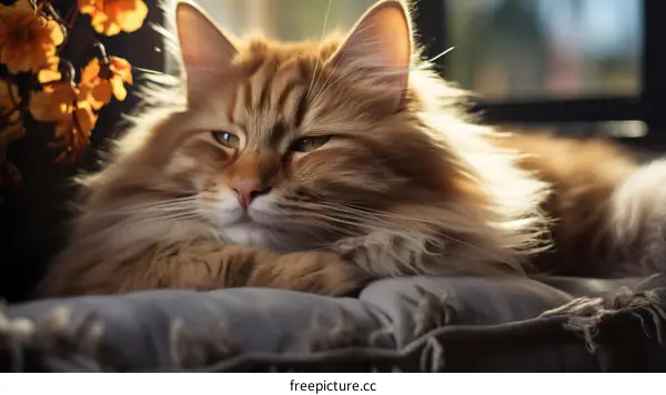 Ginger Domestic Shorthair Cat Sunbathing