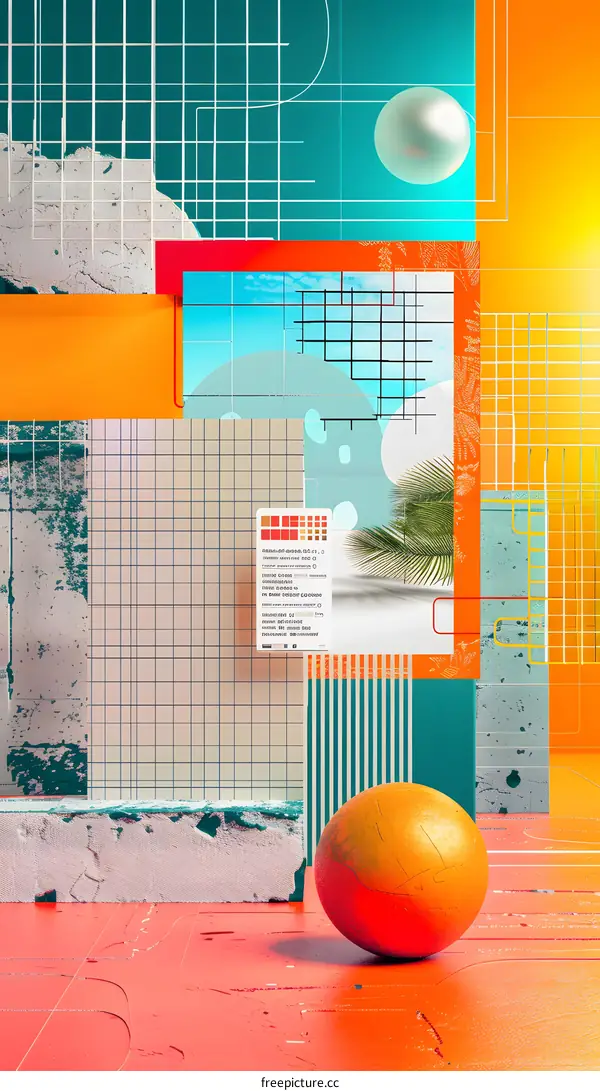 Abstract 3D Geometric Shapes Background with Orange and Teal Colors