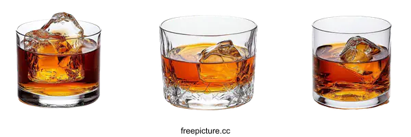 [Transparent Background PNG]Three Whiskey Glasses with Ice