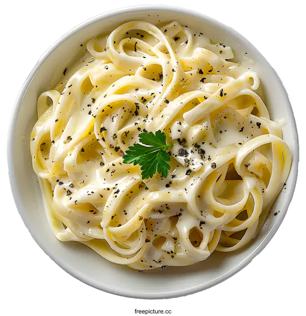 [Transparent Background PNG]Fettuccine Alfredo pasta with pepper in bowl isolated on white background