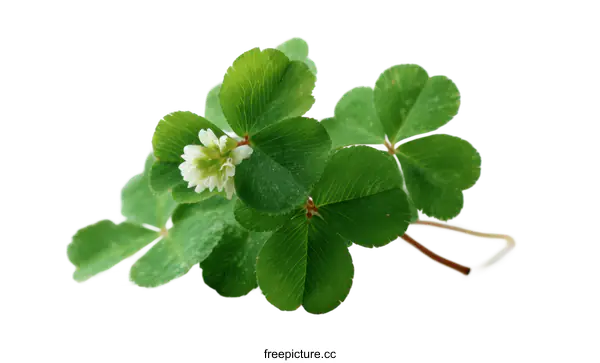[Transparent Background PNG]Close-up of a Four-Leaf Clover with a Flower