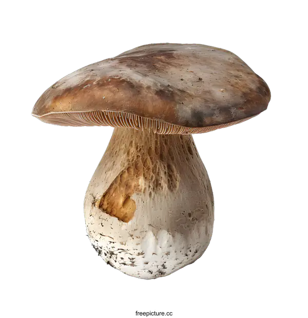[Transparent Background PNG]Single Brown Mushroom on a White Background