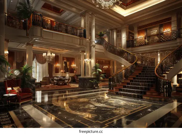 Grand Luxury Mansion Interior with Grand Staircase